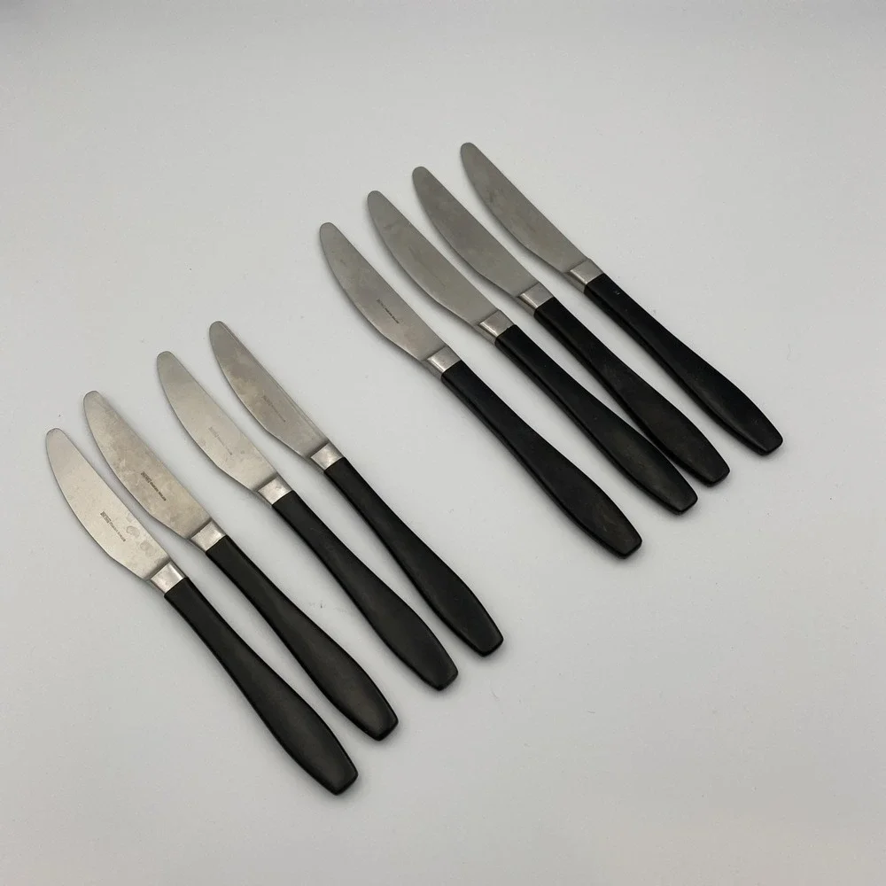 Old Hall‎ Stainless England Knive Set Of 8 - 2 Sizes Black Handle